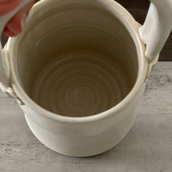 Sibylle Tornow Studio Art Pottery 10" Handled Vase Pot Basket Freeform Glaze NH - Picture 6 of 6